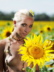 Erotic picture of Amidst a large field of sunflowers in full bloom, Adele's natural beauty is the fairest of them all as she confidently poses her gorgeous body with perfectly erect nipples under the warm sun.