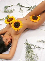 Erotic picture of Karla Spice wears nothing but flowers over her naked body