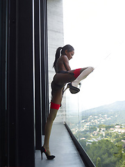 Erotic picture of You have a excellent view from this veranda! But the naked girl is more excited!