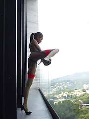 Erotic picture of You have a excellent view from this veranda! But the naked girl is more excited!