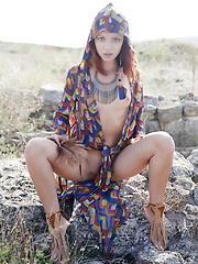 Erotic picture of Ancient Indian legends tell us a story about the Rock of Love. Seems that this hot teen girl has found the root of the legend.