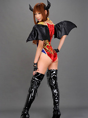 Erotic picture of Sayuri Ono Asian in long boots is batwoman waiting for victims