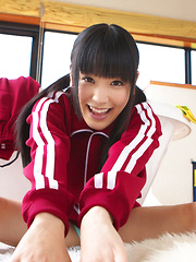 Erotic picture of Yuri Hamada Asian slowly takes her sports equipment off for you
