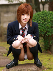 Erotic picture of Azusa Itagaki Asian shows ass in panty under skirt on street