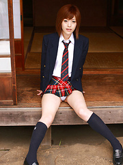 Erotic picture of Azusa Itagaki Asian shows ass in panty under skirt on street