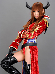 Erotic picture of Sayuri Ono Asian poses so sexy in warrior suit and long boots