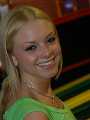 Erotic picture of Petite blonde Skye Model is out having fun in a tight top and jeans