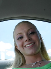 Erotic picture of Petite blonde Skye Model is out having fun in a tight top and jeans