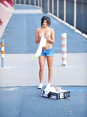 Erotic picture of Trisha gets out her rollerblades