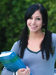 Erotic picture of Horny schoolgirl Catie Minx spends her lunch break pleasuring herself outdoors