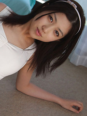 Erotic picture of Azusa Togashi Asian doll in white bath suit wants to go outside