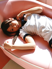 Erotic picture of Noriko Kijima Asian in sports equipment is playful in the house