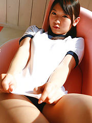 Erotic picture of Noriko Kijima Asian in sports equipment is playful in the house