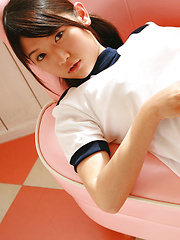 Erotic picture of Noriko Kijima Asian in sports equipment is playful in the house