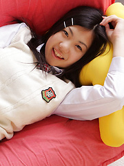 Erotic picture of Miho Takai Asian in school uniform is very playful before classes