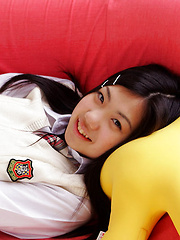 Erotic picture of Miho Takai Asian in school uniform is very playful before classes