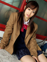 Erotic picture of Hikari Yamaguchi Asian in uniform and coat wants to share choco