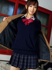 Erotic picture of Hikari Yamaguchi Asian in uniform and coat wants to share choco