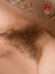 Erotic picture of Alice Wonder strips and shows off her hairy body