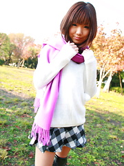 Erotic picture of Hot babe Mahiru Tsubaki showing off with joy
