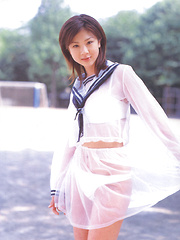Erotic picture of Aki Hoshino Asian is so hot in short skirt and see through outfit