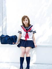 Erotic picture of Runa Hamakawa Asian plays with her uniform skirt after classes