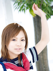 Erotic picture of Runa Hamakawa Asian plays with her uniform skirt after classes