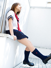 Erotic picture of Runa Hamakawa Asian plays with her uniform skirt after classes