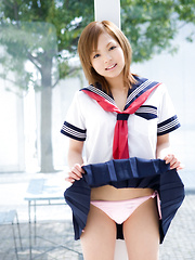 Erotic picture of Runa Hamakawa Asian plays with her uniform skirt after classes