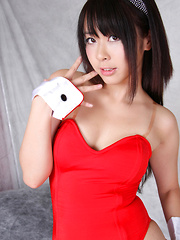 Erotic picture of Rin Yoshino Asian is erotic bunny in black and red lingerie