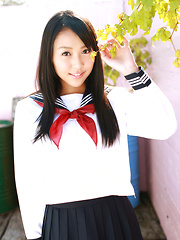 Erotic picture of Miyu Watanabe Asian in school uniform loves rubbing cunt of ball