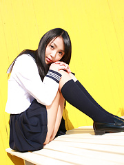 Erotic picture of Miyu Watanabe Asian in school uniform loves rubbing cunt of ball