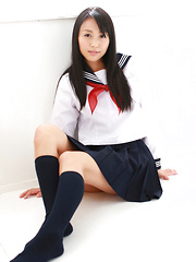 Erotic picture of Miyu Watanabe Asian in school uniform loves rubbing cunt of ball